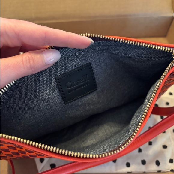 Clare V. Petite Moyen Bright Poppy and Bordeaux Woven Checker Bag - Picture 8 of 16